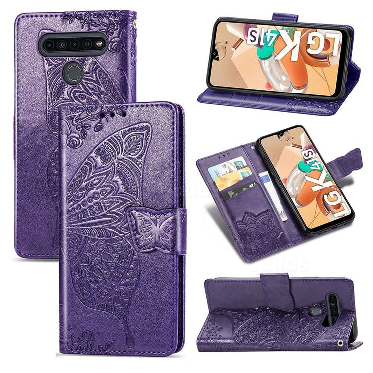 Embossing Mandala Flower Butterfly Leather Wallet Case for LG K41S - Dark Purple