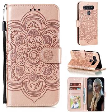 Intricate Embossing Datura Solar Leather Wallet Case for LG K41S - Rose Gold
