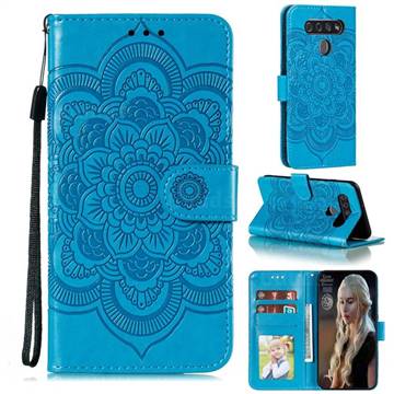 Intricate Embossing Datura Solar Leather Wallet Case for LG K41S - Blue