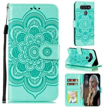 Intricate Embossing Datura Solar Leather Wallet Case for LG K41S - Green