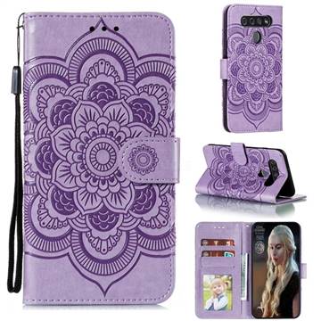 Intricate Embossing Datura Solar Leather Wallet Case for LG K41S - Purple