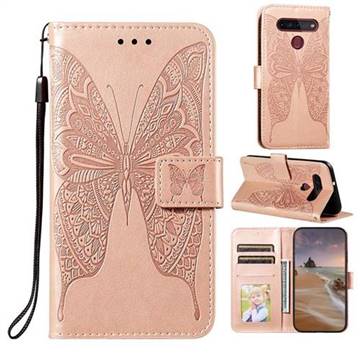 Intricate Embossing Vivid Butterfly Leather Wallet Case for LG K41S - Rose Gold