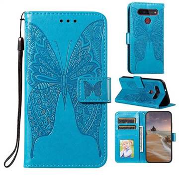 Intricate Embossing Vivid Butterfly Leather Wallet Case for LG K41S - Blue