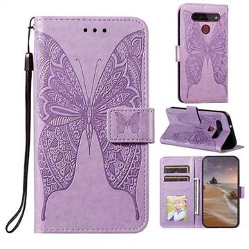 Intricate Embossing Vivid Butterfly Leather Wallet Case for LG K41S - Purple