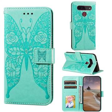 Intricate Embossing Rose Flower Butterfly Leather Wallet Case for LG K41S - Green