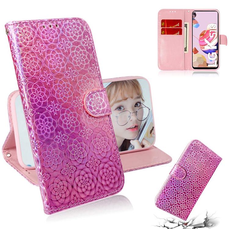 Laser Circle Shining Leather Wallet Phone Case for LG K41S - Pink
