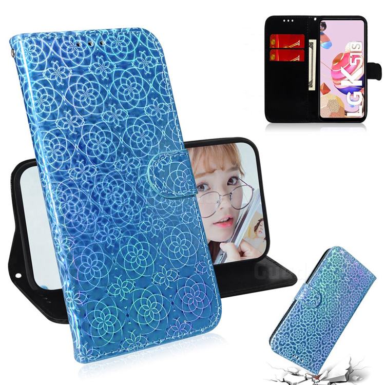 Laser Circle Shining Leather Wallet Phone Case for LG K41S - Blue