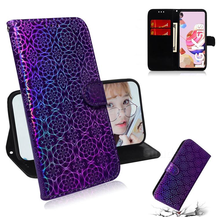 Laser Circle Shining Leather Wallet Phone Case for LG K41S - Purple