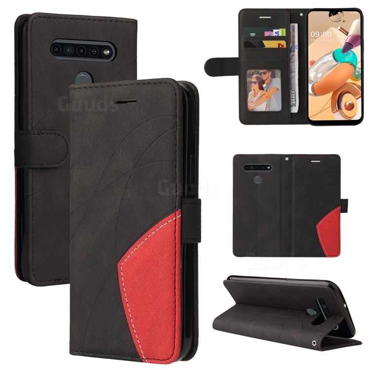 Luxury Two-color Stitching Leather Wallet Case Cover for LG K41S - Black