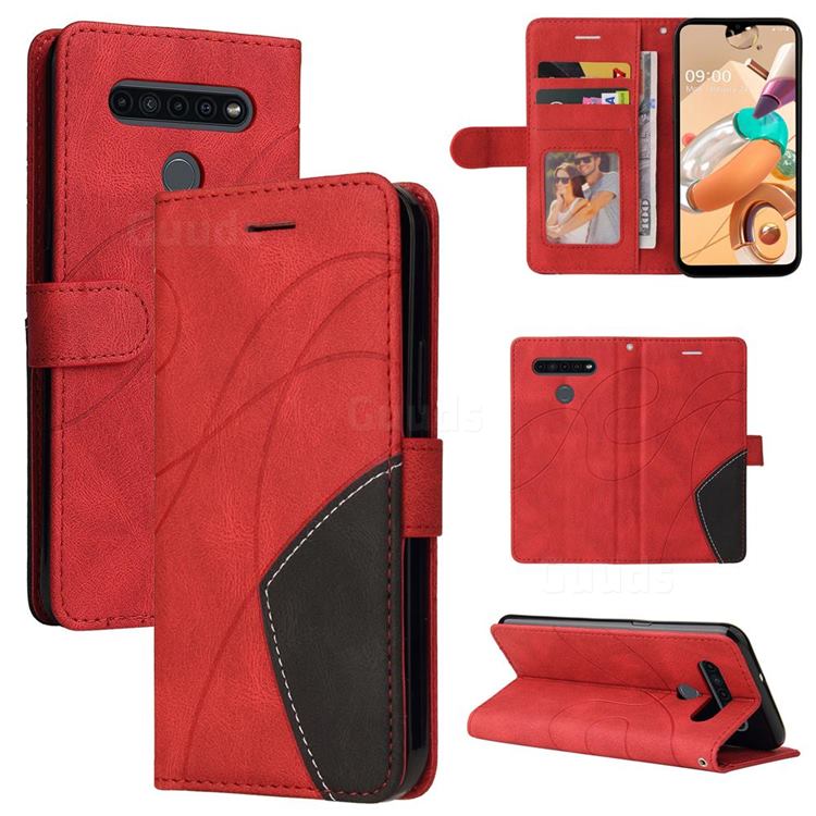 Luxury Two-color Stitching Leather Wallet Case Cover for LG K41S - Red