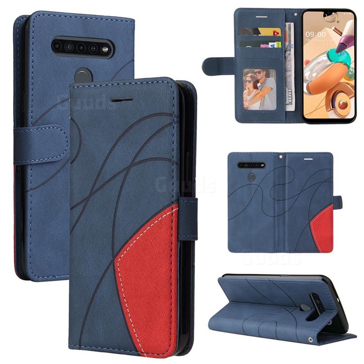 Luxury Two-color Stitching Leather Wallet Case Cover for LG K41S - Blue