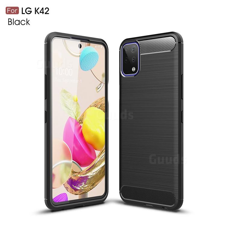Luxury Carbon Fiber Brushed Wire Drawing Silicone TPU Back Cover for LG K42 - Black