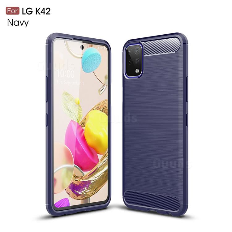 Luxury Carbon Fiber Brushed Wire Drawing Silicone TPU Back Cover for LG K42 - Navy