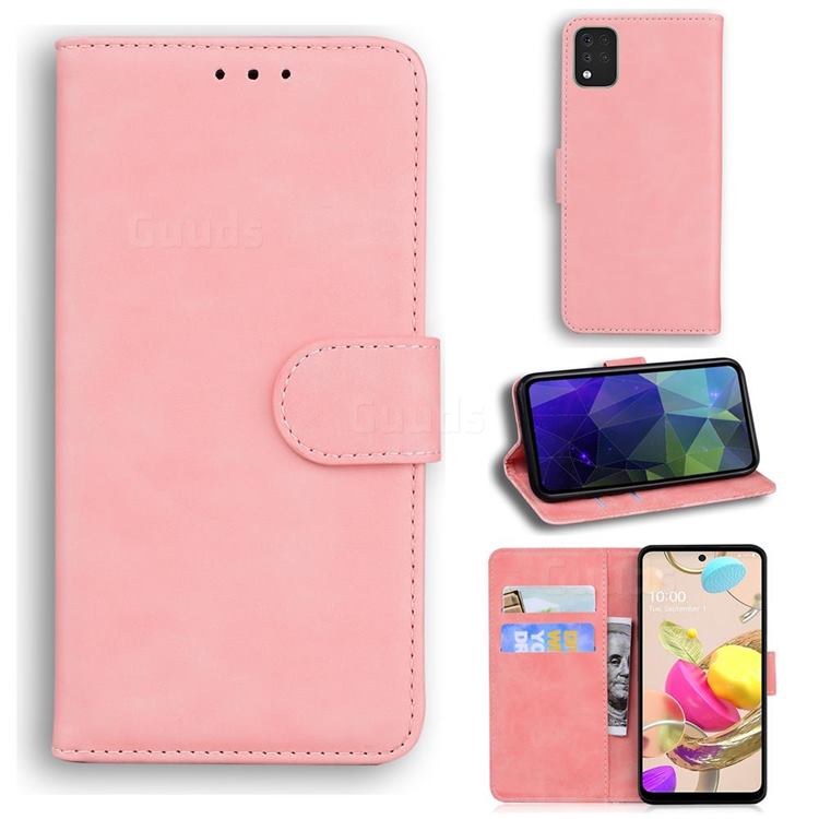 Retro Classic Skin Feel Leather Wallet Phone Case for LG K42 - Pink
