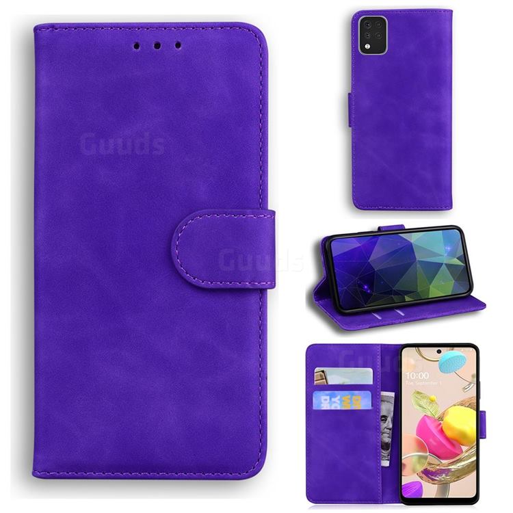 Retro Classic Skin Feel Leather Wallet Phone Case for LG K42 - Purple