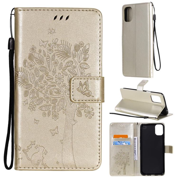 Embossing Butterfly Tree Leather Wallet Case for LG K42 - Champagne