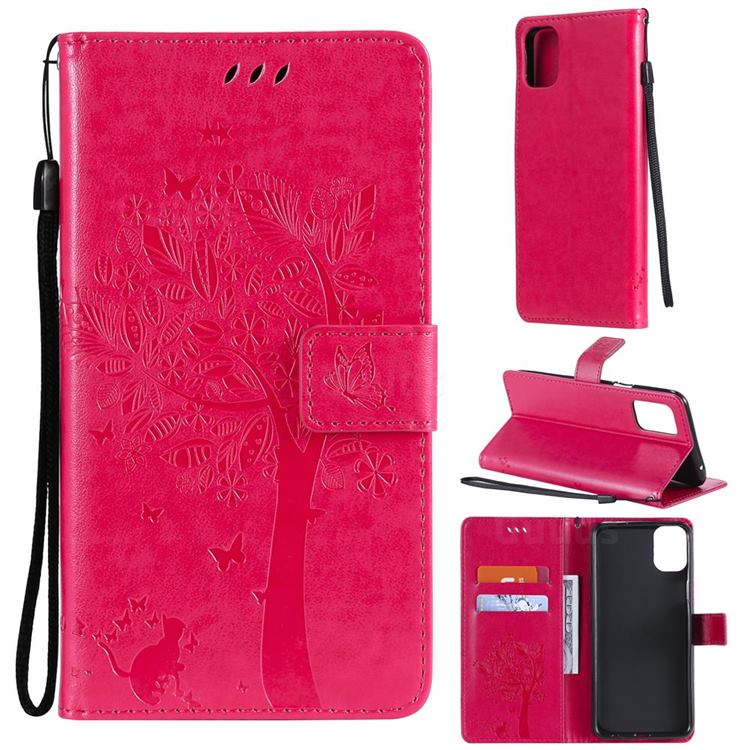 Embossing Butterfly Tree Leather Wallet Case for LG K42 - Rose
