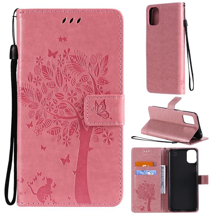 Embossing Butterfly Tree Leather Wallet Case for LG K42 - Pink