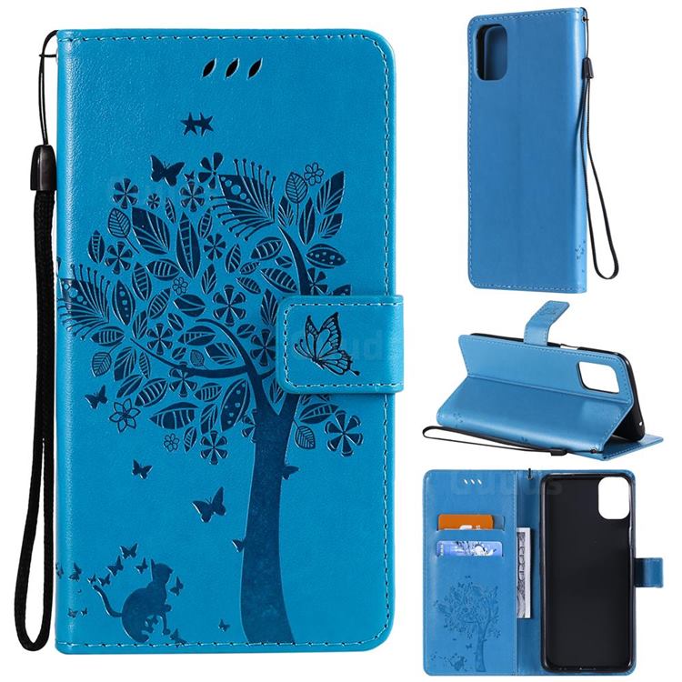 Embossing Butterfly Tree Leather Wallet Case for LG K42 - Blue