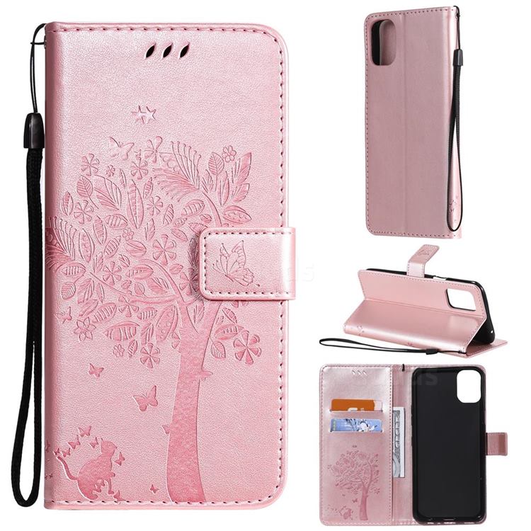 Embossing Butterfly Tree Leather Wallet Case for LG K42 - Rose Pink