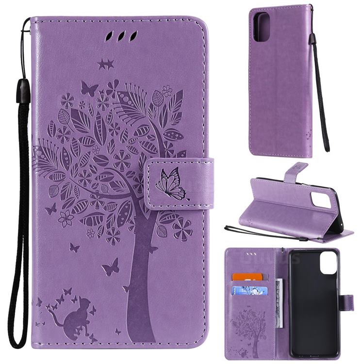 Embossing Butterfly Tree Leather Wallet Case for LG K42 - Violet