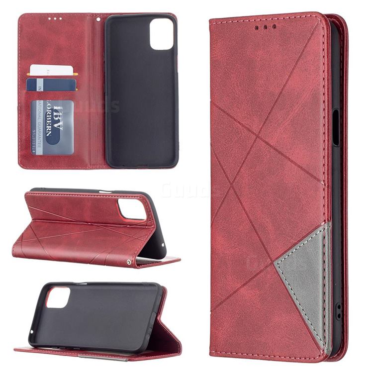 Prismatic Slim Magnetic Sucking Stitching Wallet Flip Cover for LG K42 - Red