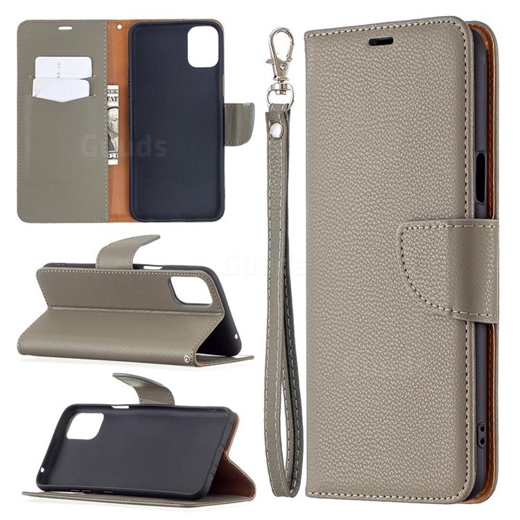 Classic Luxury Litchi Leather Phone Wallet Case for LG K42 - Gray