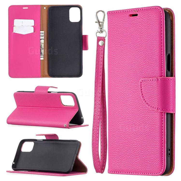 Classic Luxury Litchi Leather Phone Wallet Case for LG K42 - Rose