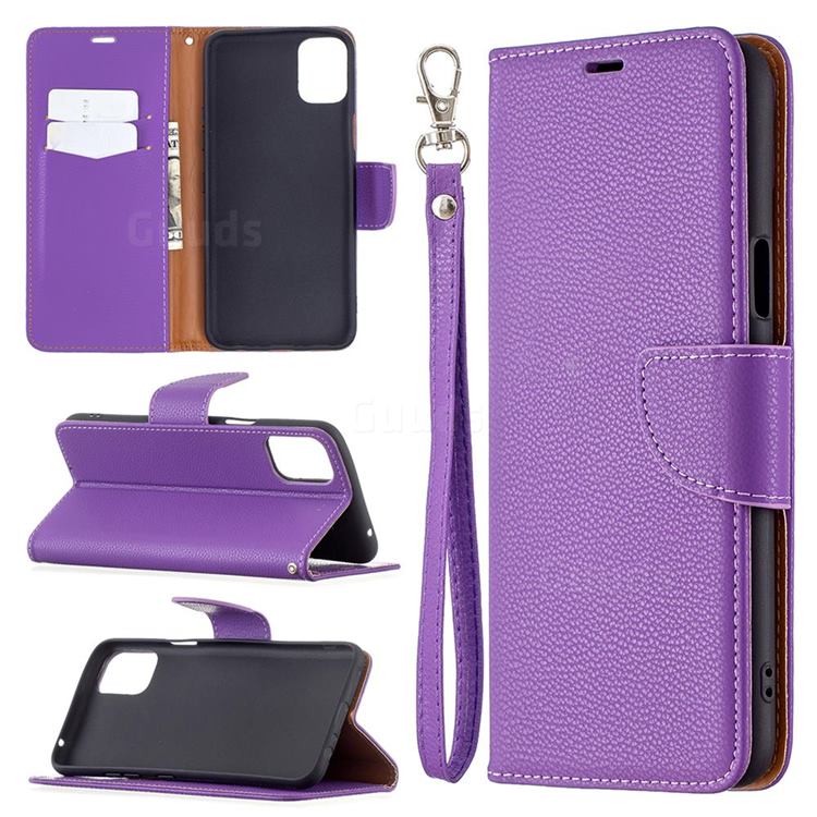 Classic Luxury Litchi Leather Phone Wallet Case for LG K42 - Purple