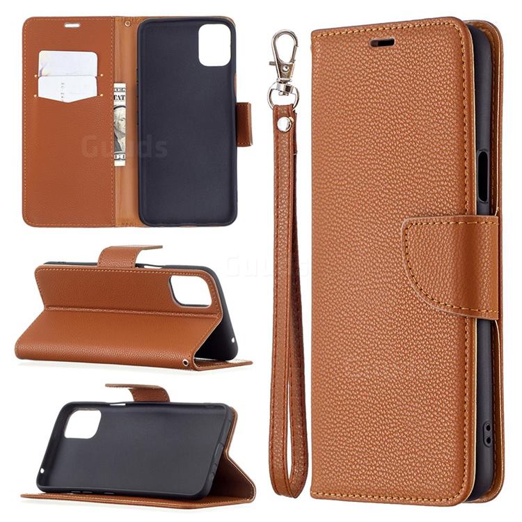 Classic Luxury Litchi Leather Phone Wallet Case for LG K42 - Brown