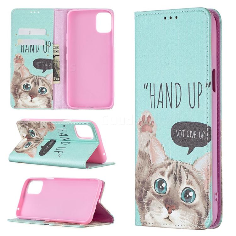 Hand Up Cat Slim Magnetic Attraction Wallet Flip Cover for LG K42