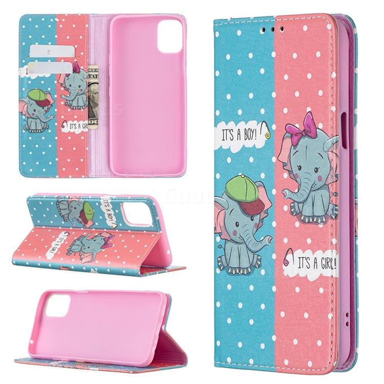 Elephant Boy and Girl Slim Magnetic Attraction Wallet Flip Cover for LG K42