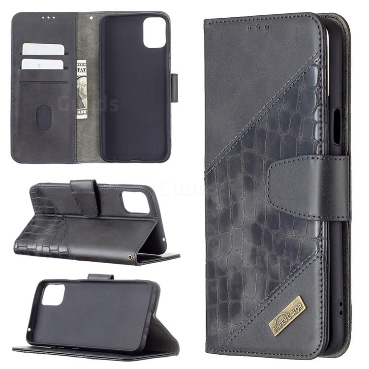 BinfenColor BF04 Color Block Stitching Crocodile Leather Case Cover for LG K42 - Black