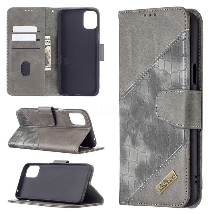 BinfenColor BF04 Color Block Stitching Crocodile Leather Case Cover for LG K42 - Gray