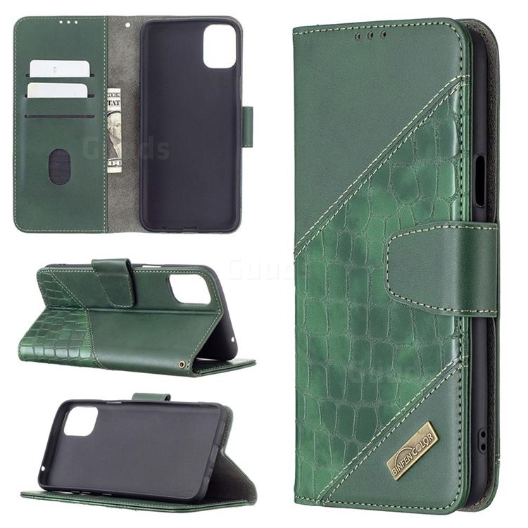 BinfenColor BF04 Color Block Stitching Crocodile Leather Case Cover for LG K42 - Green