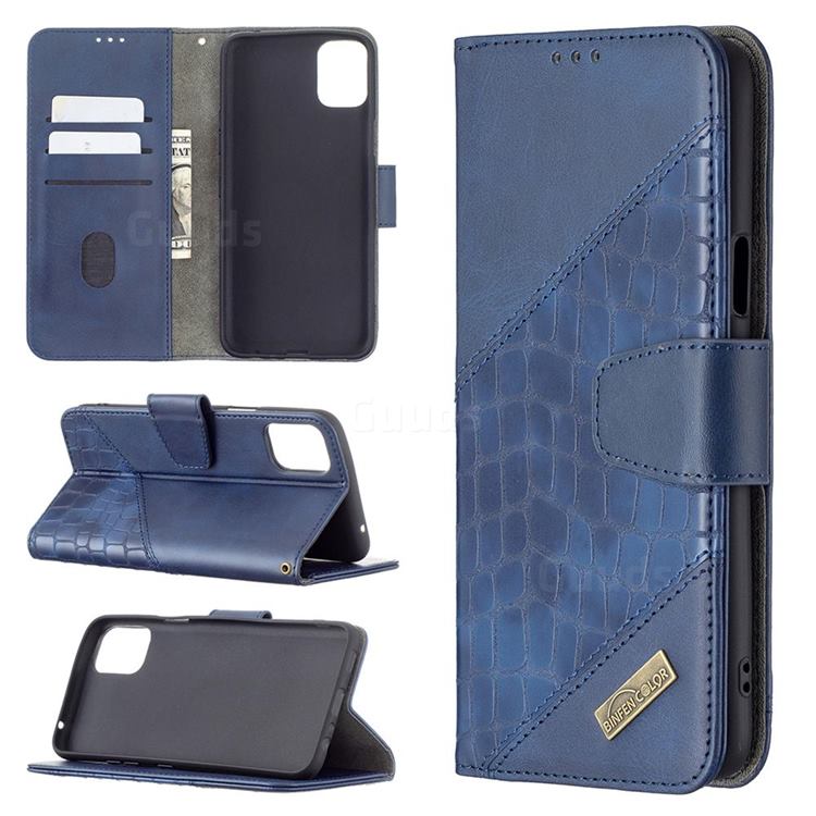 BinfenColor BF04 Color Block Stitching Crocodile Leather Case Cover for LG K42 - Blue