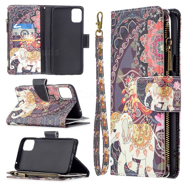 Totem Flower Elephant Binfen Color BF03 Retro Zipper Leather Wallet Phone Case for LG K42