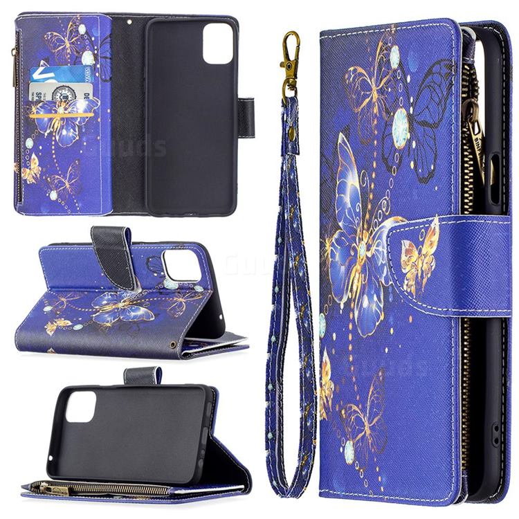 Purple Butterfly Binfen Color BF03 Retro Zipper Leather Wallet Phone Case for LG K42