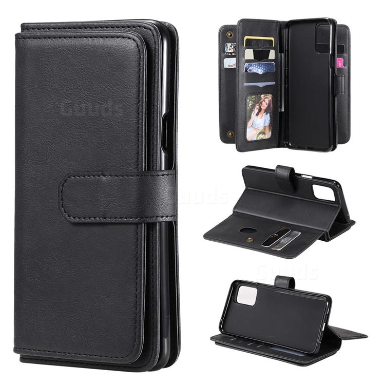 Multi-function Ten Card Slots and Photo Frame PU Leather Wallet Phone Case Cover for LG K42 - Black