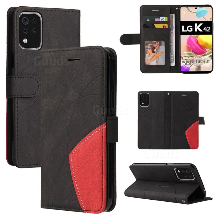 Luxury Two-color Stitching Leather Wallet Case Cover for LG K42 - Black