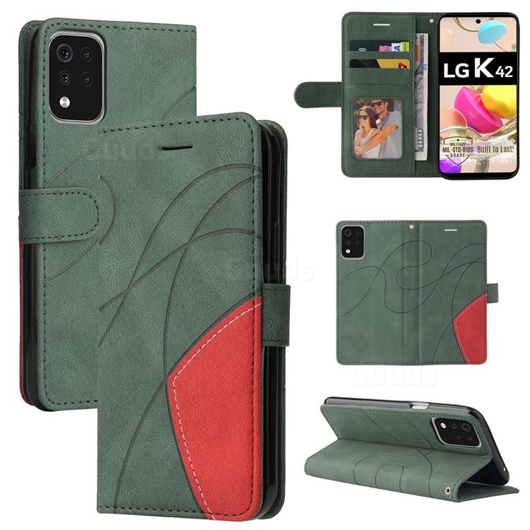 Luxury Two-color Stitching Leather Wallet Case Cover for LG K42 - Green