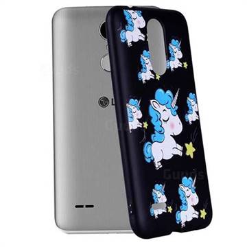 Blue Unicorn 3D Embossed Relief Black Soft Back Cover for LG K4 (2017) M160 Phoenix3 Fortune