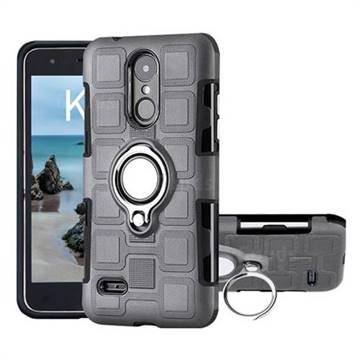 Ice Cube Shockproof PC + Silicon Invisible Ring Holder Phone Case for LG K4 (2017) M160 Phoenix3 Fortune - Gray