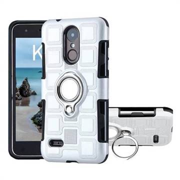 Ice Cube Shockproof PC + Silicon Invisible Ring Holder Phone Case for LG K4 (2017) M160 Phoenix3 Fortune - Silver