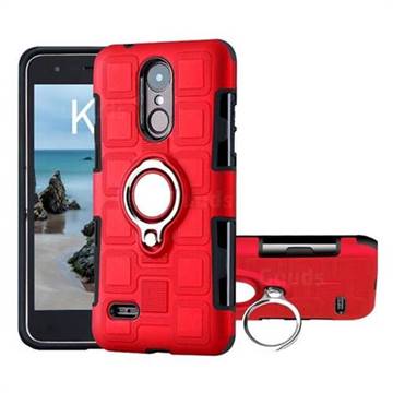 Ice Cube Shockproof PC + Silicon Invisible Ring Holder Phone Case for LG K4 (2017) M160 Phoenix3 Fortune - Red