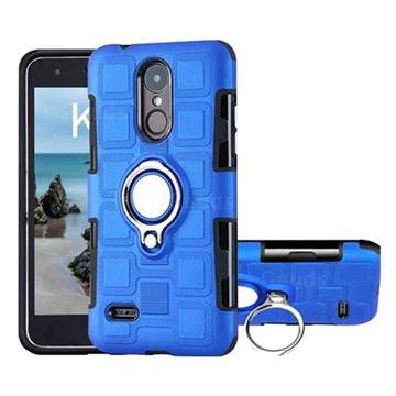 Ice Cube Shockproof PC + Silicon Invisible Ring Holder Phone Case for LG K4 (2017) M160 Phoenix3 Fortune - Dark Blue
