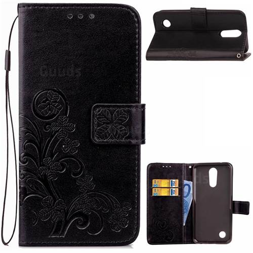 Embossing Imprint Four-Leaf Clover Leather Wallet Case for LG K4 (2017) M160 Phoenix3 Fortune - Black