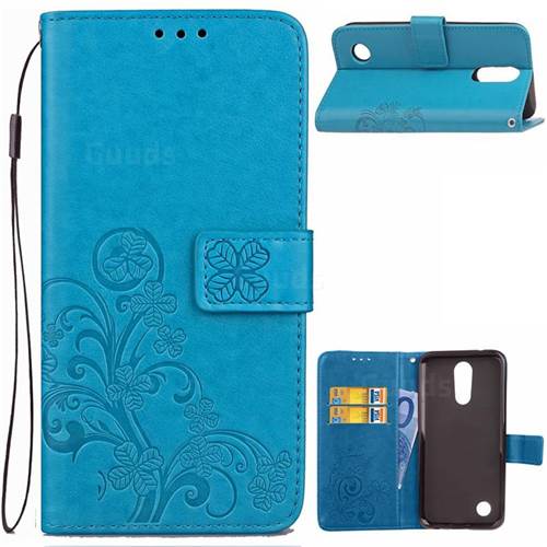Embossing Imprint Four-Leaf Clover Leather Wallet Case for LG K4 (2017) M160 Phoenix3 Fortune - Blue