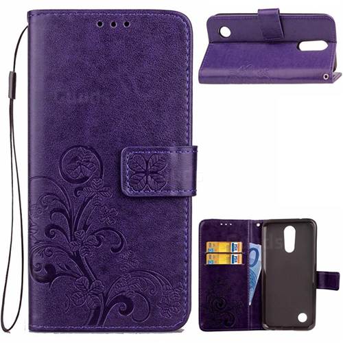 Embossing Imprint Four-Leaf Clover Leather Wallet Case for LG K4 (2017) M160 Phoenix3 Fortune - Purple