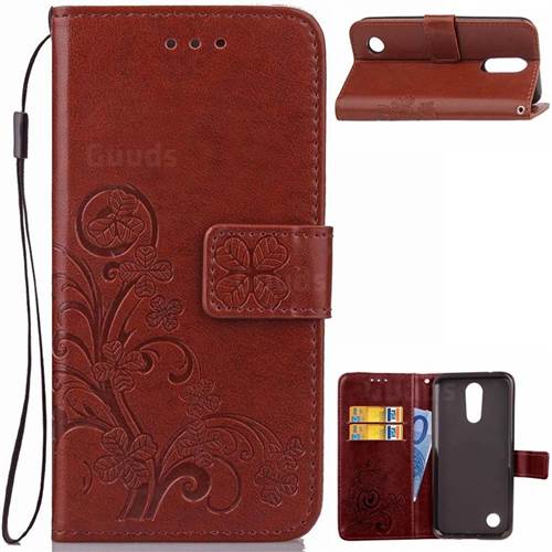 Embossing Imprint Four-Leaf Clover Leather Wallet Case for LG K4 (2017) M160 Phoenix3 Fortune - Brown